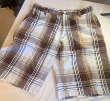 Men's LA Gate Collection Cotton Brown Plaid- Bermuda Walking Shorts- Size 36