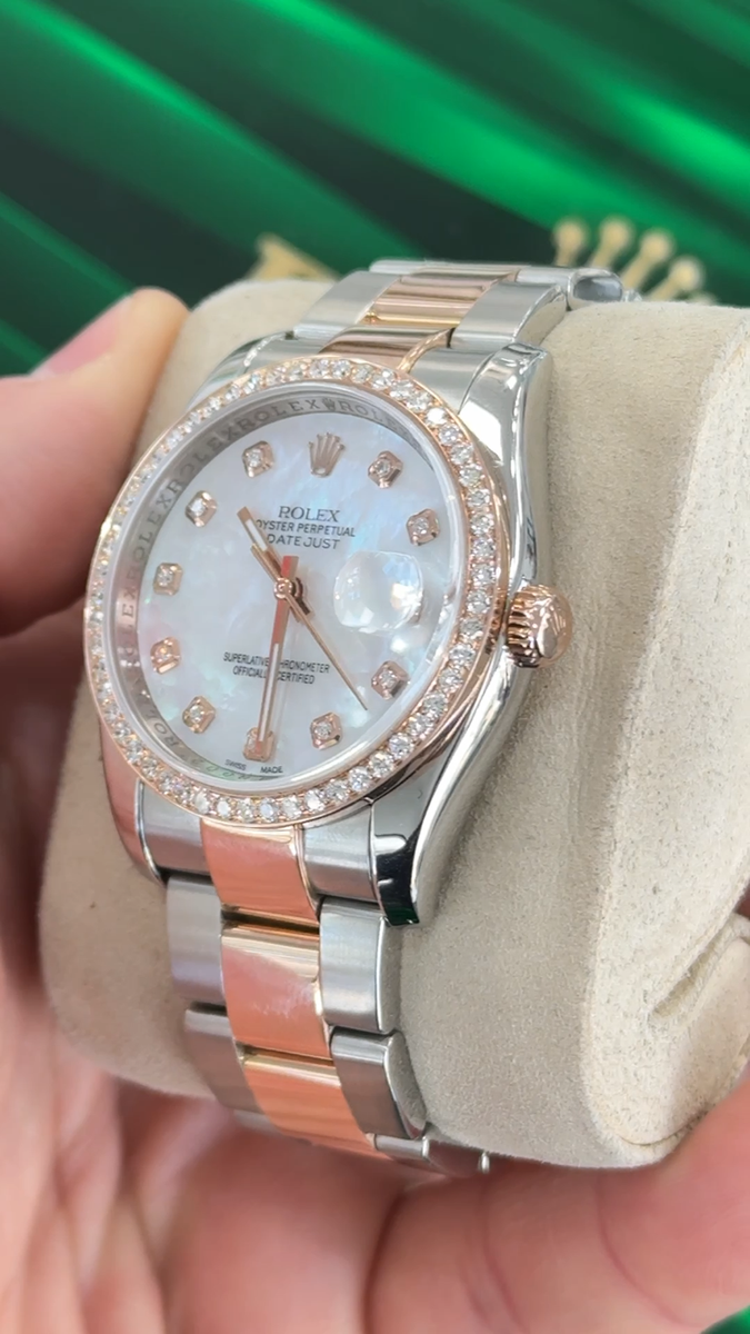 Rolex Datejust 116201 36mm Custom MOP Diamond Dial 18k Rose Gold