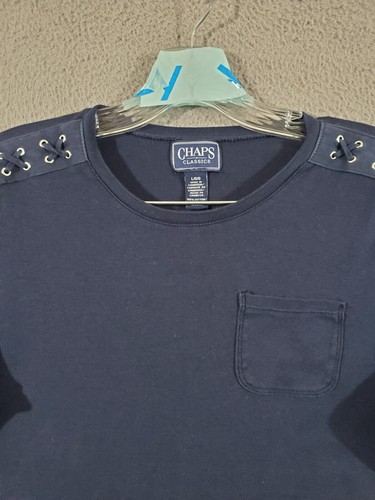 Chaps Shirt Womens Large Blue 3/4 Sleeve Stitched Shoulders Pocket Tee Solid b - Picture 3 of 9