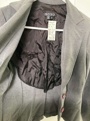 Women's XOXO Dress Jacket Fitted Grey Size Small | eBay