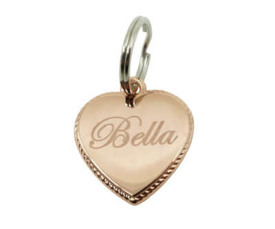 Custom Engraved Personalized Rope Style Heart Rose Gold Plate Pet Dog Cat ID Tag