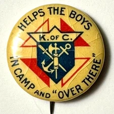 c1915 Knights of Columbus Helps the Boys  10.75" Celluloid Pinback Button