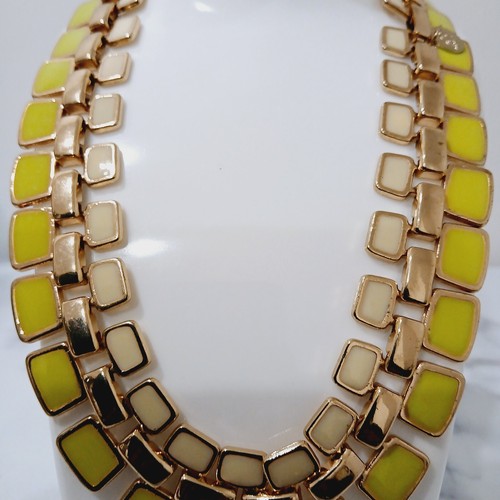 Lovisa Statement Necklace – Double Row Geometric Yellow & Gold Bib, Bold Contemp - Picture 5 of 6