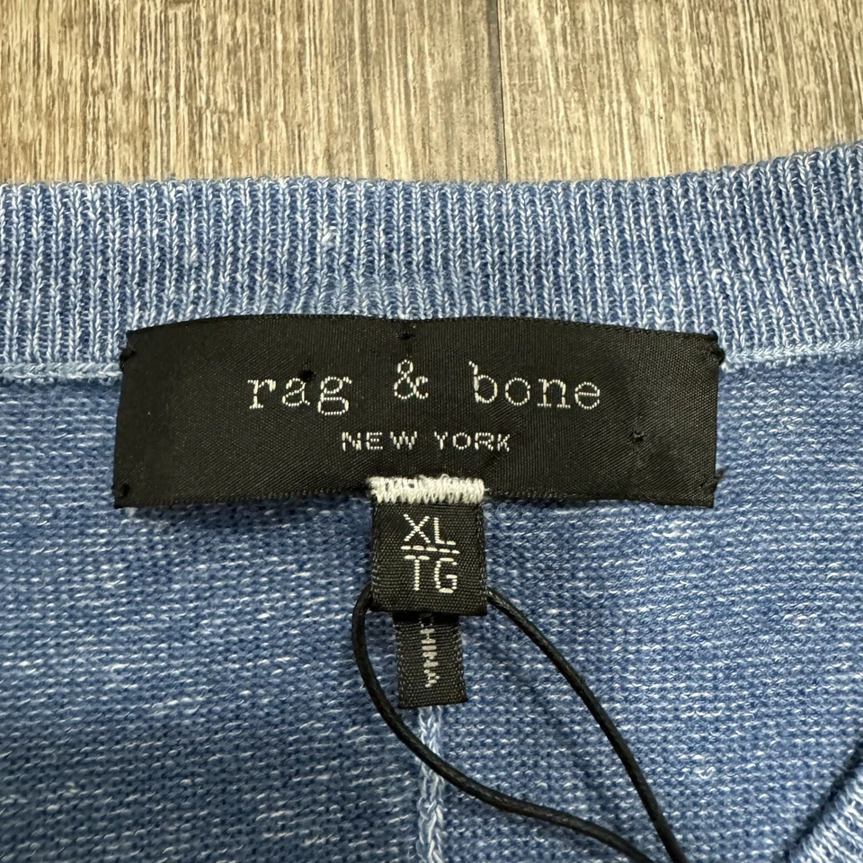 RAG & BONE Dean Crew Sweater Mens Size XL Merino Wool Linen Blue Stretch NEW - Image 3 of 4