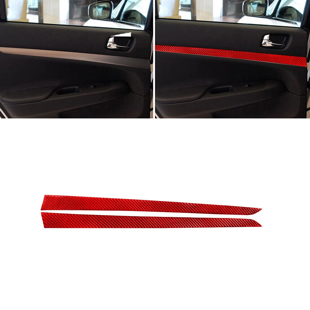 2Pcs Red Carbon Fiber Interior Rear Door Panel Cover Trim For Infiniti G37 10-13