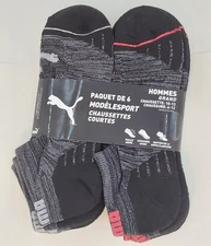 Puma Men's Sport Style Low Cut Socks Black/Grey 6 Pack Sock Size 10-13