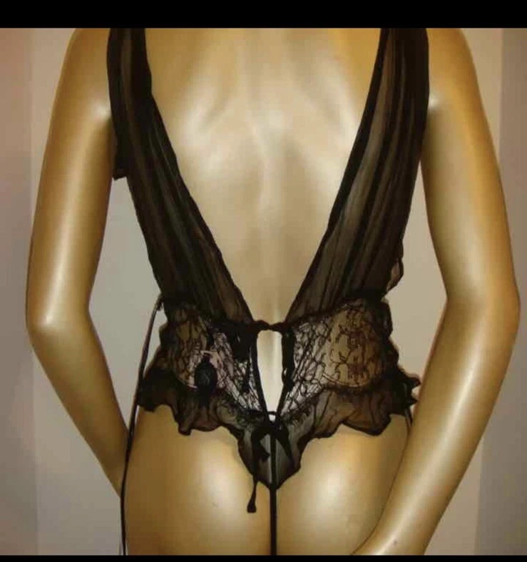 Victoria's Secret Designer Collection S,M,L Body TEDDY Una Pieza Seda NEGRO Foto 3 de 4