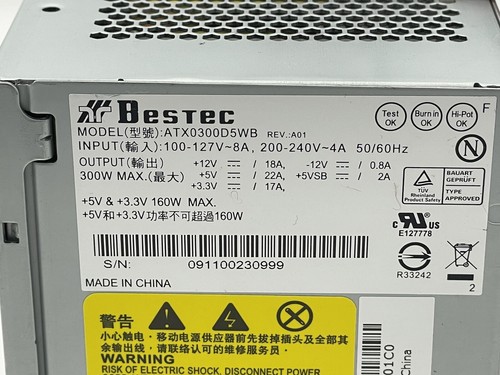 Dell Bestec 300W 24 PIN Power Supply Inspiron 530 531 570 Vostro 220 R850G - Afbeelding 3 van 4