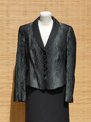 schicke Blazer Jacke ELEGANCE PARIS strukturiert mit Seide schwarz grün - Gr. 40