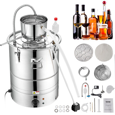 30L Alcohol Distiller Electric Heating Alcohol Still w/ Thumper Keg & Water Pump
