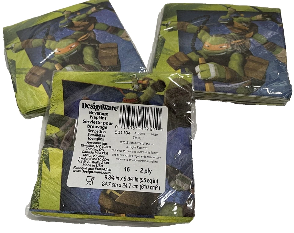 TORTUGAS NINJA MUTANTES ADOLESCENTES Bebida Postre Servilletas Fiesta {16 CT PK} NUEVO {3} Foto 2 de 2