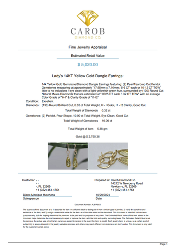 14k Yellow Gold Peridot Gemstone Diamond Teardrop Dangle Chandelier Earrings - Picture 13 of 14