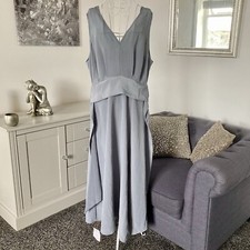 Grey V-Neck Sleeveless D-Ring Strap Open Back Front Split Utility Midi Dress 14