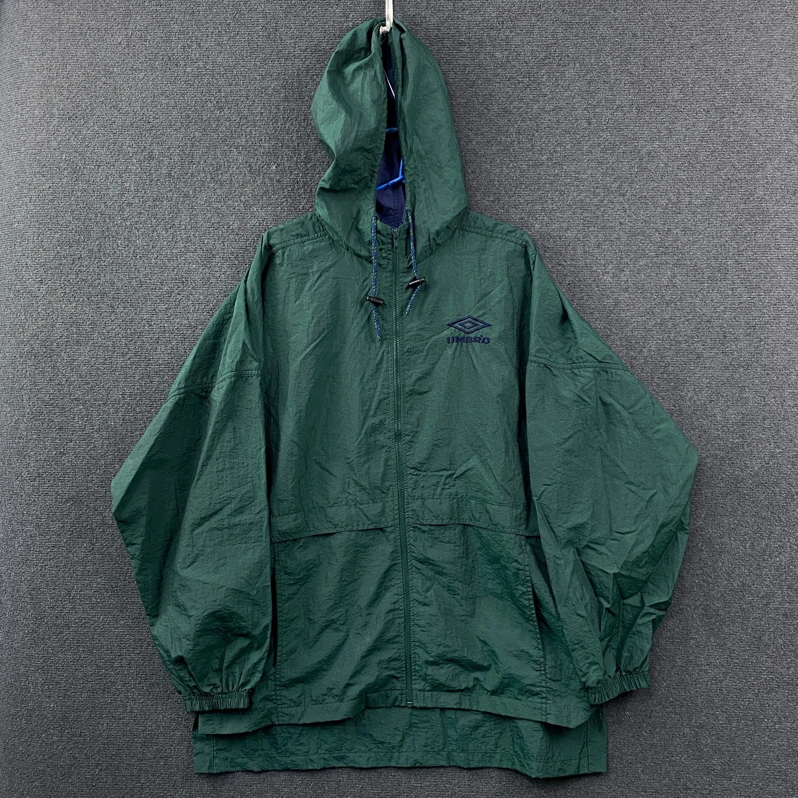 VTG 90s Umbro Adult Full Zip Hooded Windbreaker Jacket Green Mesh Lined Size L