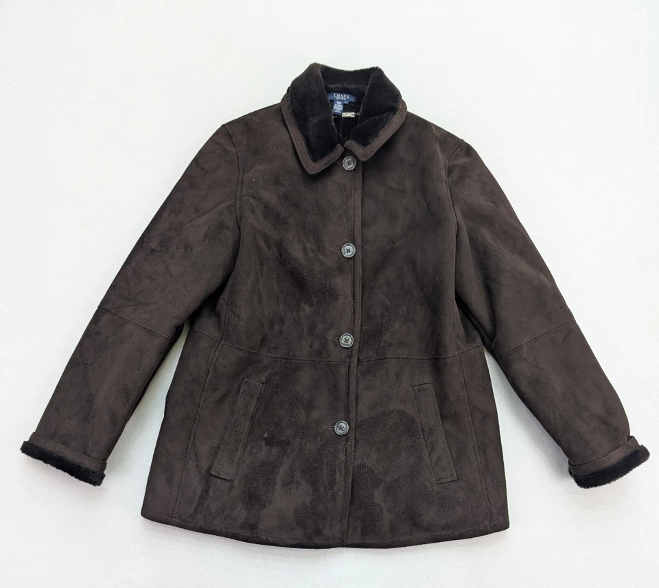 Chaps Women's Coat Size L Brown Faux Suede Faux Fur Lined Winter Classic - Image 2 of 4