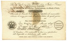 25 FRANCHI NON EMESSO PRESTITO NAZIONALE ITALIANO MAZZINI 1851 SPL