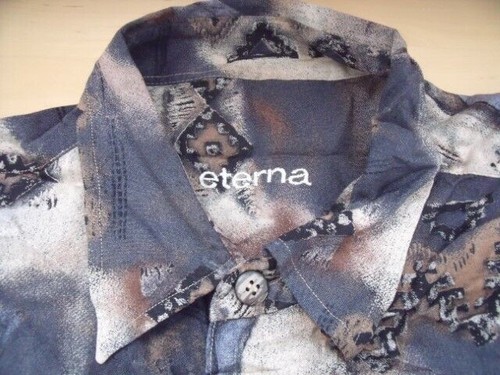 EK025 ETERNA Chemise 41 Gris Foncé Beige Noir Motif Très Bien - Photo 1/1