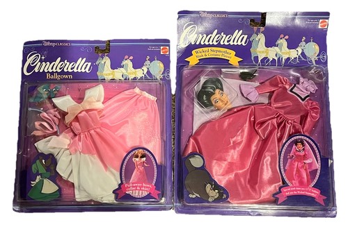 2-Disney Cinderella Ballroom Kleid & Böse Stiefmutter Maske & Kostüm Mattel 1992