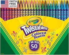 Twistables Colored Pencil Set for Kids (50Ct), No Sharpen Coloring Book Pencil