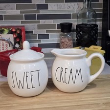 Rae Dunn Artisan Collection Creamer Sugar Bowl Set SWEET CREAM Farmhouse Decor