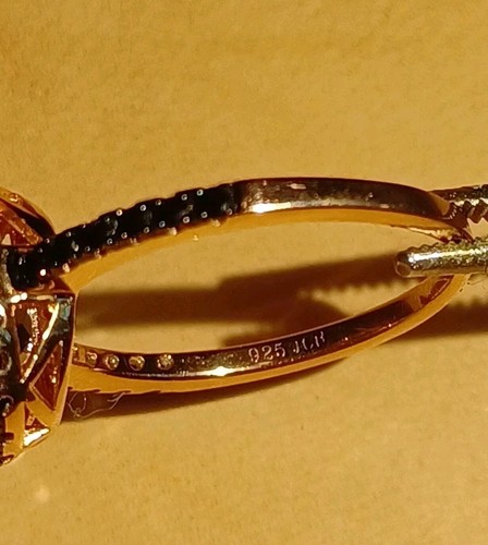 Rose gold over sterling silver Sz 6 Sim Morganite Ring W/jet Accents 2.2g - Picture 6 of 7