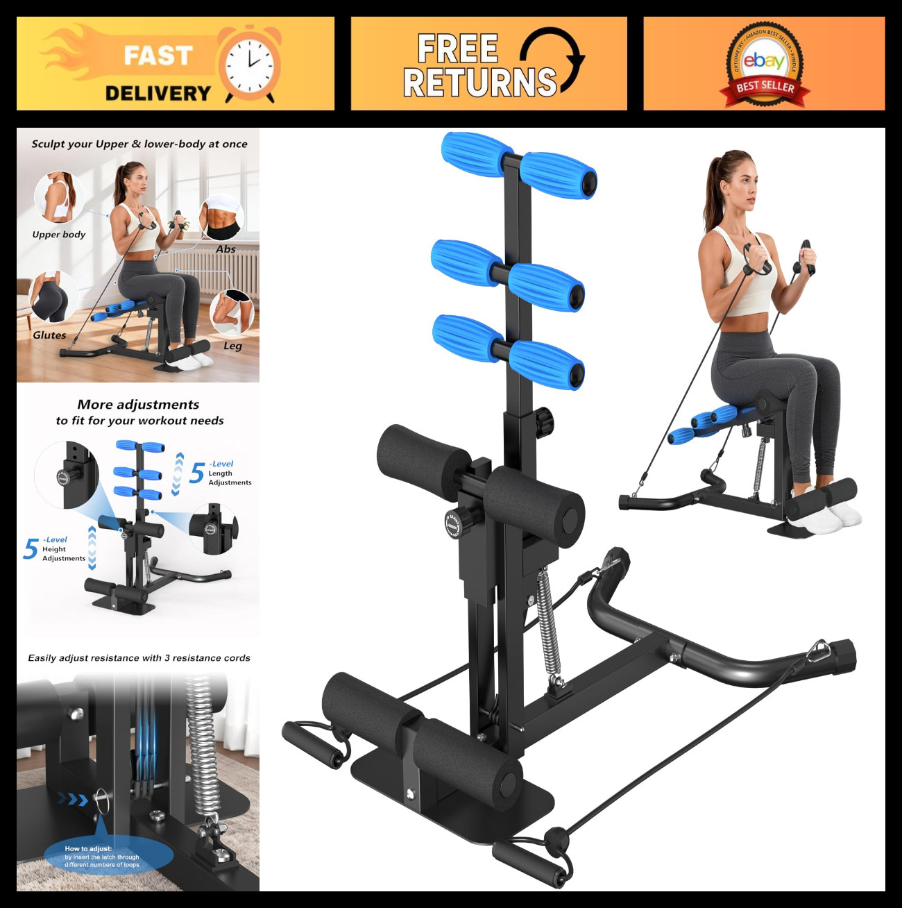 Adjustable Squat Machine for Home Gym - Leg Workout Equipment, Glutes Trainer