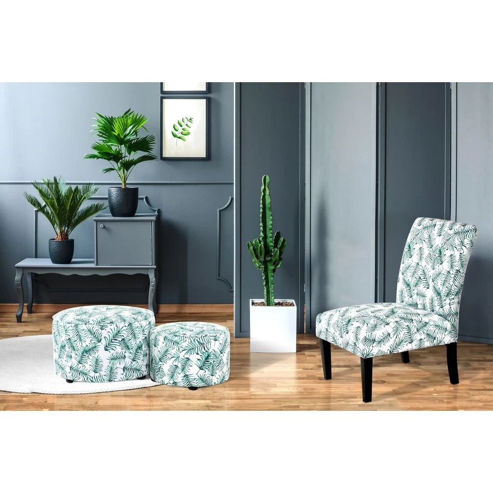 Fauteuil Design Imprimé "Indira" 92cm Blanc & Vert - Photo 2/3