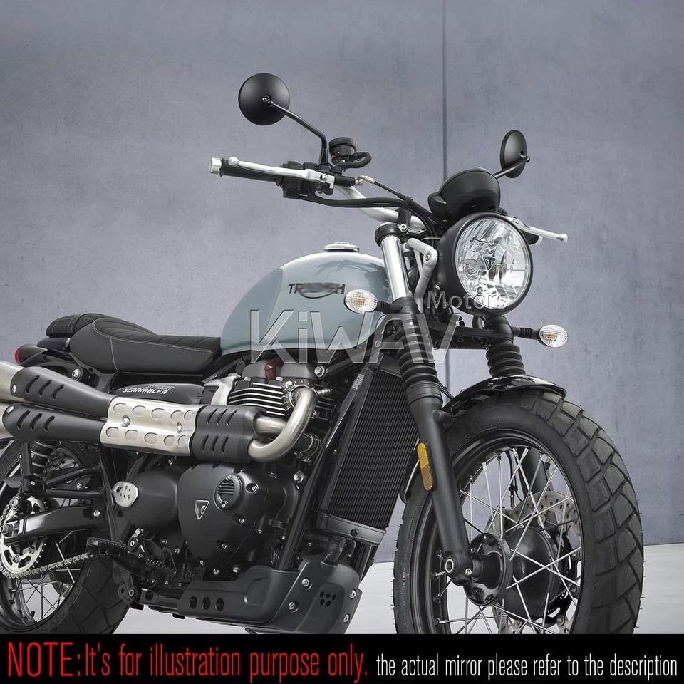 Черные круглые зеркала KiWAV Eclipse для Triumph Bonneville T100, T120 2016~ - Изображение 4 из 4