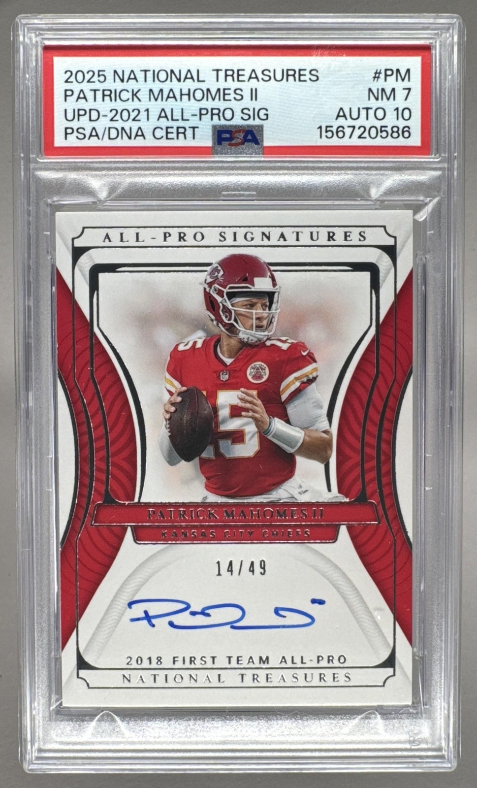 Patrick Mahomes II 2021 National Treasures Update All-Pro Auto 14/49 PSA 7/10 view 1