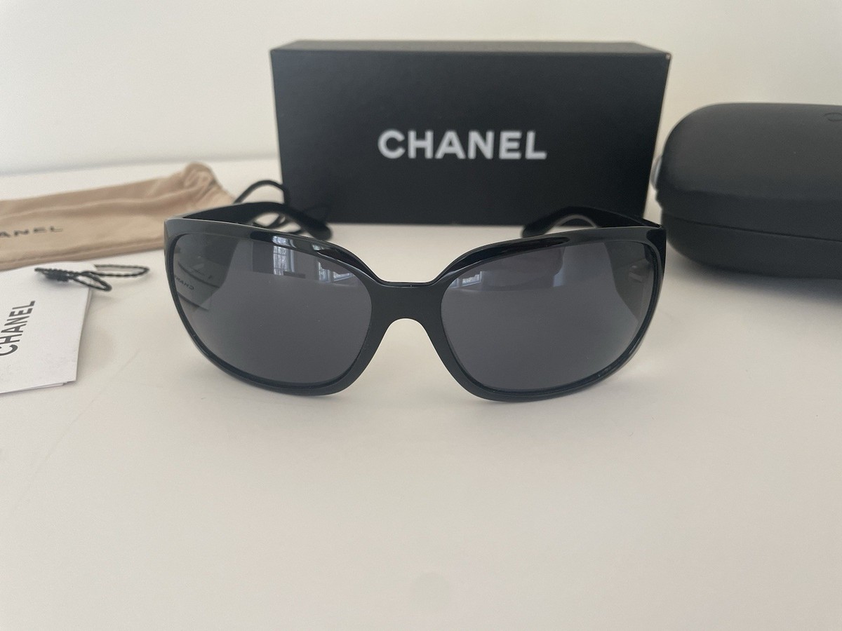 Chanel Y2k Thick Crystal Quilted Logo Black Sunglasses With