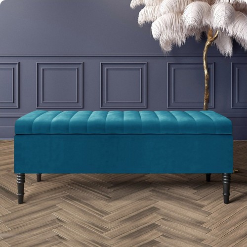 Paris Plush Ottoman Bench with Legs, End of Bed Table, Velvet Storage Shoe Bench - Picture 80 of 104