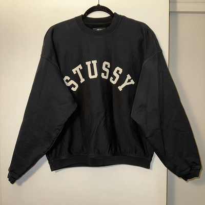 Stussy Medium Sun Faded Oversized Crew Neck Sweatshirt Black White