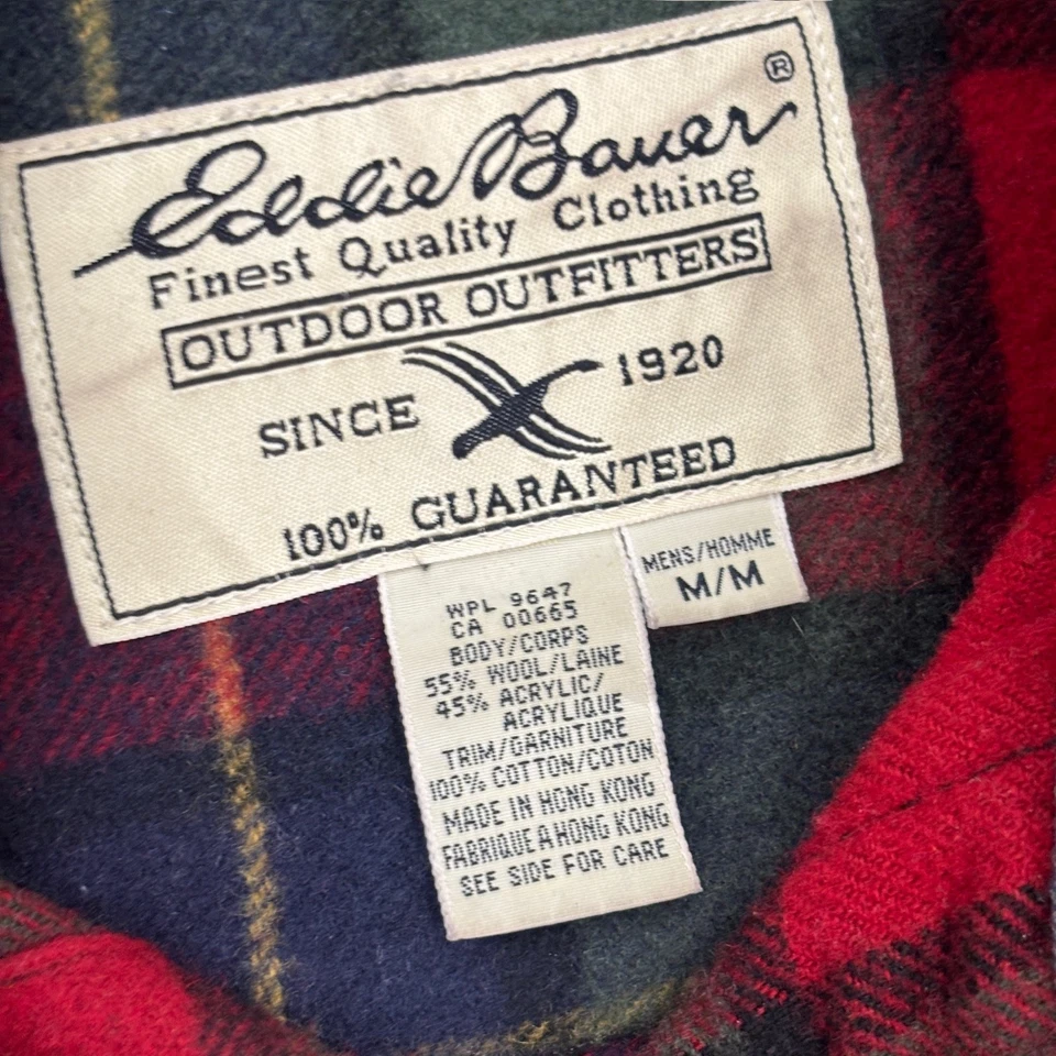 Vintage 90s Eddie Bauer Heavyweight Wool Blend Plaid Flannel Button Shirt Medium - Image 3 of 4