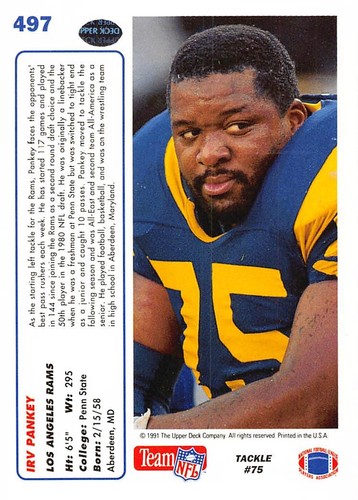 Irv Pankey 1991 Upper Deck 497 Los Angeles Rams Football Card - Imagen 2 de 2