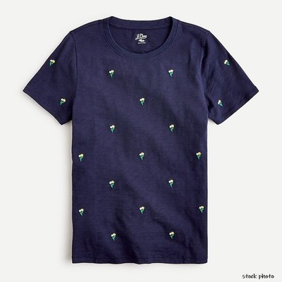 J. CREW NEW Women's Embroidered TULIPS T Shirt NAVY size S M L XL  