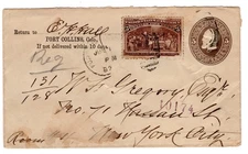 1897 Fort Collins CO Regisitered on Postal Entire #234 Columbian to New York NY