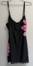 Shein Women's Black Dress with Pink Floral Design 100% Polyester Size Large