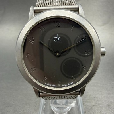 Calvin Klein Watch Men 35mm Black Dial Silver Tone Round K03111 New Battery
