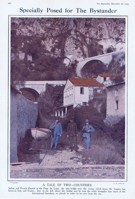 PONT ST LOUIS Grenze zwischen Frankreich und Italien - antiker Druck 1923