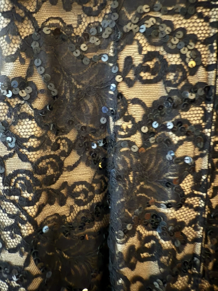 Bob Mackie Vintage Black Cream Lace Gown With Bow Sleeves Size 8 - Image 4 of 4