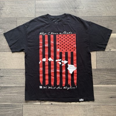 HAWAII'S FINEST Rise Up Stand Up Black and Red Flag Graphic T-shirt Mens Sz XL