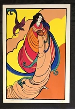 Psychedelic Pop Art Print by Piacente Featuring Woman and Bird 13"x9"