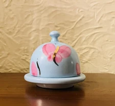 Vintage French S. Le Marchand Paris Blue Butterfly Lidded Butter Keeper Dish
