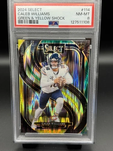 2024 Panini Select Caleb Williams Premier Green Yellow Shock Prizm PSA 8 RC #114