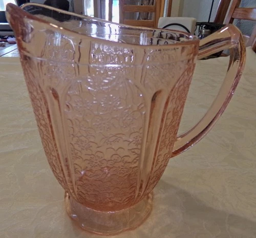 Vintage Jeannette Cherry Blossom Pink Depression Glass Water Pitcher 36 oz.