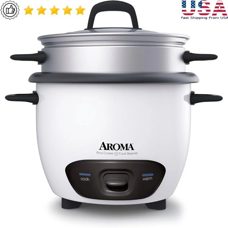 Rice Cooker Steamer 4 to 14 Cups Automatic Keep Warm W/ Glass Lid & Accessories