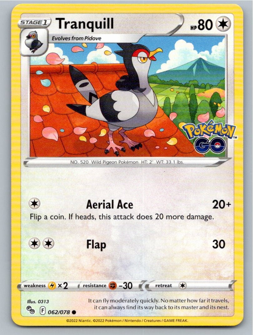 2022 POKEMON TRANQUILL POKEMON GO 062/078 C NM A82841 FREE S&H