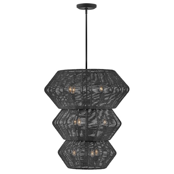 HäNgeleuchte Korb Schirm D: 71 Cm Schwarz 10X E14 Boho Rattan HäNgelampe-image