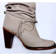Zodiac USA Vintage Taupe Leather Slouchy Western Boots Metal Toe Tip 6 M 803195
