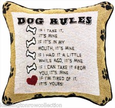 DOG RULES THROW PILLOW - 12" SQUARE